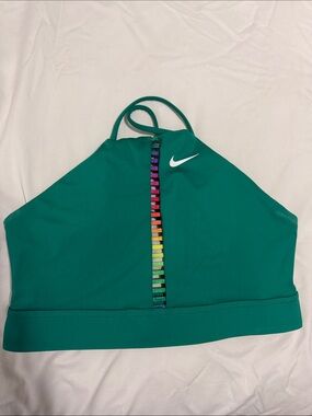 Nike Teal High-Neck Sports Bralette with Rainbow Center Trim